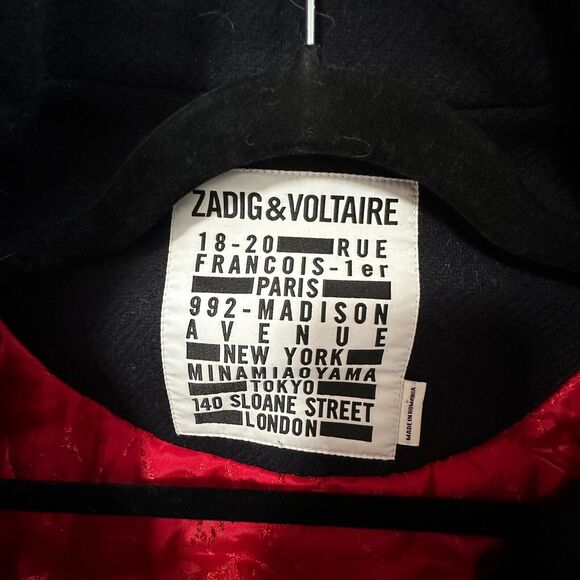 Zadig & Voltaire Wool Jacket Navy Gold Stand Collar Flap Pocket Zip Up Bomber SM - Picture 10 of 16
